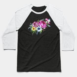 Decorative Colorful Hand Drawn Flowers Baseball T-Shirt